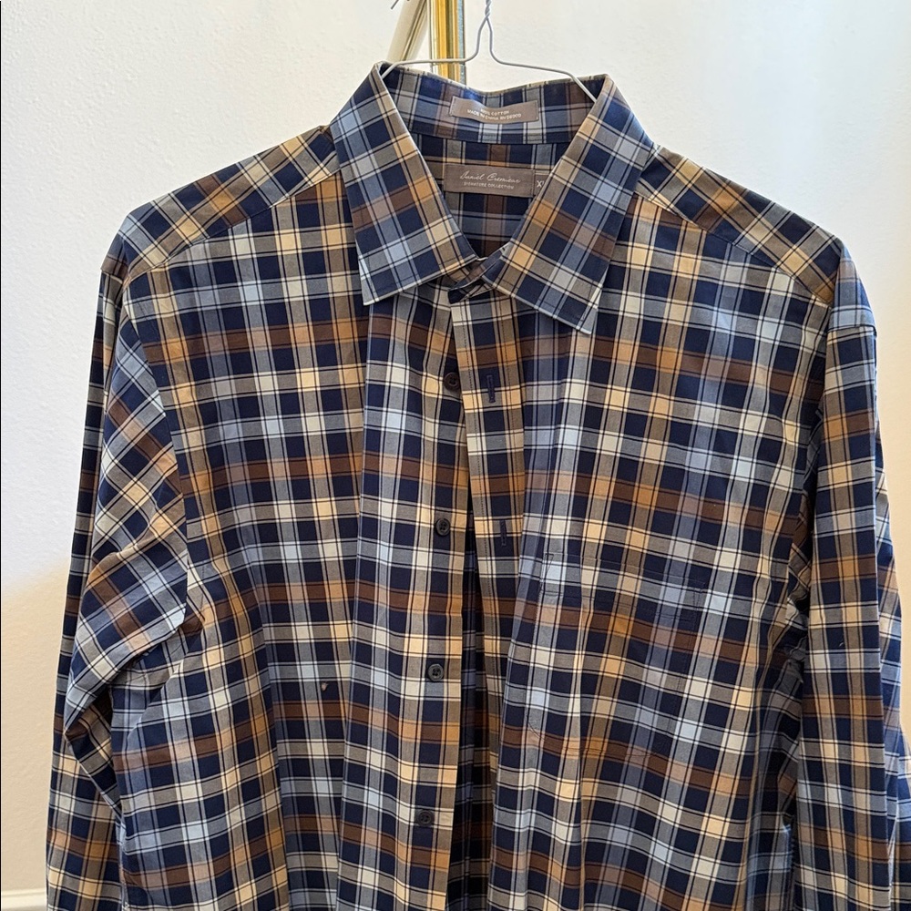 Daniel Cremieux Men's Blue and Brown Plaid Shirt